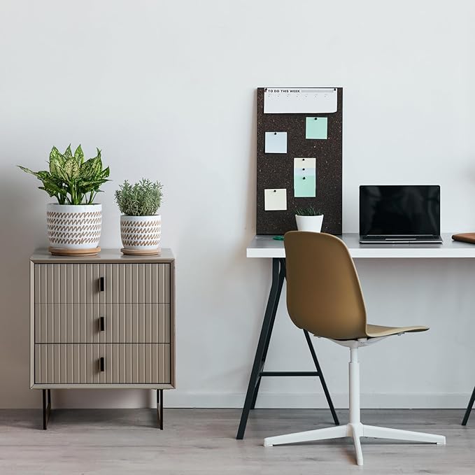 Ceramic Flower Pots Indoor-Outdoor: 7.75 Inch Large Planters with Drainage Holes & Saucer - Modern Decorative Plant Pots Ceramic for Home Gardeners (Wave)