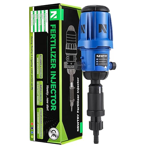 NEWTRY Fertilizer Injector for Drip Irrigation, 1%-10% Adjustable Dosing Pump, 3/4'' NPT Water Powered Liquid Doser for Garden, Greenhouse, Irrigation & Hydroponic System, Farm, Grow Tent Blue