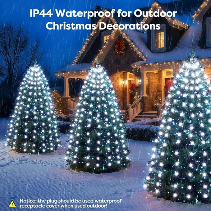Christmas Tree Lights Christmas Lights Outdoor Indoor White 280Led 10 Lines with 8 Light Modes, Timer and Remote Control, Waterfall Tree Lights for Wedding Home Party 4Ft-7Ft Xmas Tree Decorations