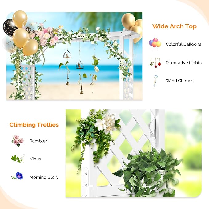 VINGLI Wooden Garden Arbor with Planter, Wedding Arch for Ceremony, Wood Garden Arbour Trellis for Plant Climbing, Pergola for Garden Backyard, Lawn, Outdoor (White)