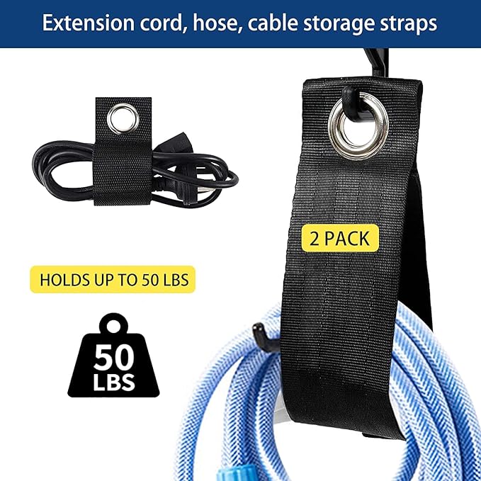 Wall Mount Tool Storage Rack, 15 PCS Heavy Duty Steel Yard Garden Tool Organizer, Garage Tool Organizer Wall Mounted Storage System Hold Up to 550lbs, with 2 Extension Cord