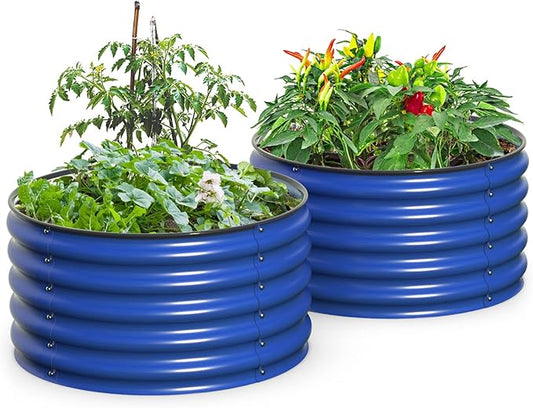 Olle Metal Raised Garden Bed, 17" Tall Twin Round Raised Garden Bed, Garden Boxes Outdoor Raised Bed Kit, Galvanized Planter Boxes Garden Planters for Outdoor Plants, Cobalt Blue 24" X 17"