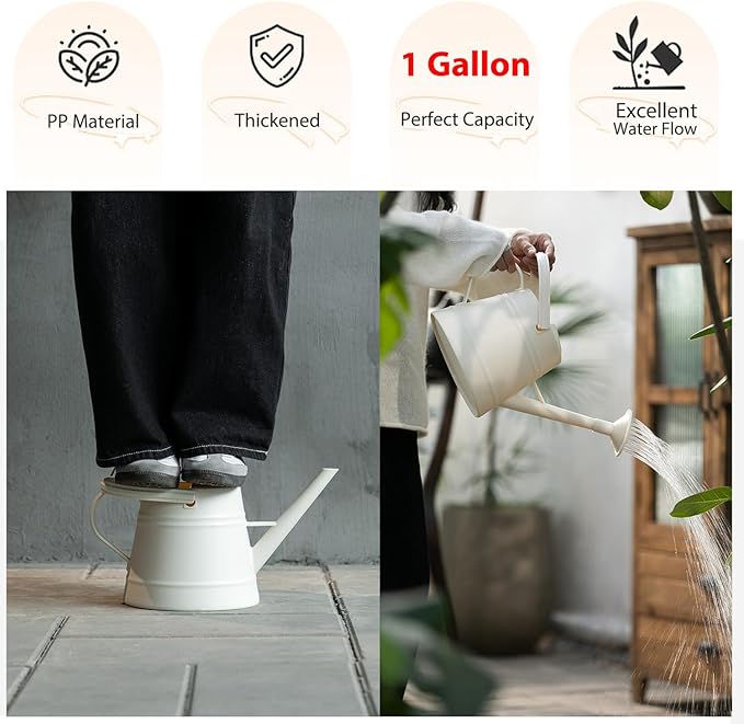 1 Gallon Watering Can for Plants, Watering Cans for Indoor&Outdoor Gardening, Water Can with Ergonomic Movable Handle (White)