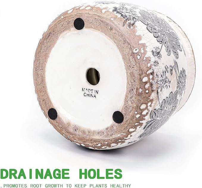 Vintage Grey Ceramic Ice Crack Flower Pot with Drainage Holes, Country Rustic Planters for Indoor and Outdoor,Tuscan Decor,Home,Living Room, Garden Decor, Gardening Gift