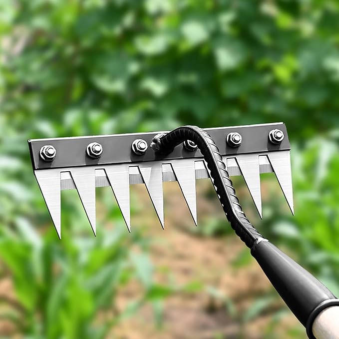 Gardenia Iron Weeding Rake 2.0, Iron Rake for Gardening and Weedings, 2025 Heavy-Duty Garden Hand Weed Puller Tool for Yard Lawn and Garden 5/6/7/8 Teeth Carbon Steel Garden Weeder Rakes (8 Tines)