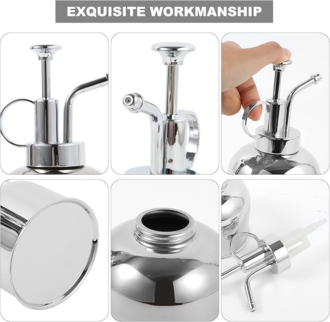 Plant Mister Spray Bottle, Metal Stainless Steel Plant Sprayer Mister, Small Watering Can Plant Spritzer with Top Pump for Indoor House Air Plants Succulents Outdoor Garden Decorative(Silver)