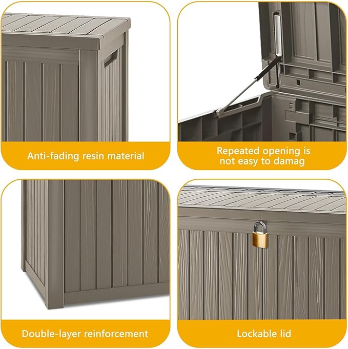 200 Gallon Deck Box, Resin Outdoor Indoor Waterproof Storage Box, Lockable Storage Box With Handle for Patio Furniture - Garden Tools - Swimming Pool Tools UV-Resistant, Brown