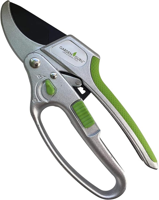 GARDEN GURU 2 in 1 Ratchet Pruning Shears Clippers – 4X Cutting Power – Ratcheting Garden Anvil Pruners Scissors - Ergonomic Grip - Makes Tough Cuts Easy - Great for Seniors & Arthritic Hands