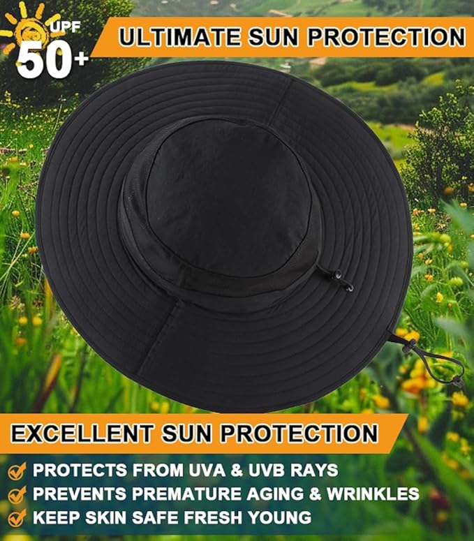 Home Prefer UPF50+ Mens Sun Hat Wide Brim Fishing Hat Foldable Large Brim UV Protection Sun Hat for Men Women Beach Gardening