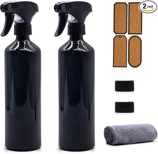OFFIDIX Glass Spray Bottles for Cleaning,16 OZ 2 Pack Continuous Empty Water Mister Spray Bottles for Hair,Plants Mister,Adjustable Nozzle,Black