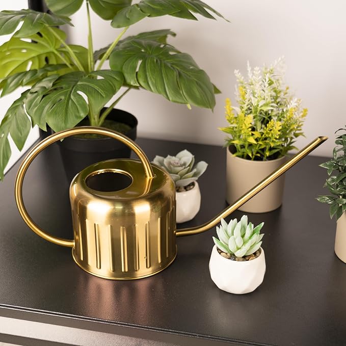 34oz/1L Stainless Steel Watering Can, Rust-Proof Indoor/Outdoor Watering Can for House Plants, Long Spout Water Can for Succulent Bonsai Garden Flowers (Gold Color)