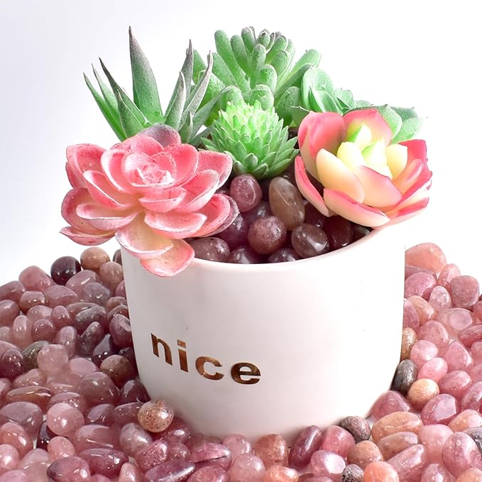 Polished Strawberry Quartz Crystals - 72 pcs Handpicked Tumbled Gemstones Rocks, Pebbles for Reiki, Chakra, Healing, Home Decor