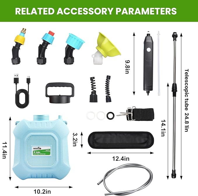 Battery Powered Sprayer 2 Gallon, Electric Sprayer with Retractable Wand & 4 Mist Nozzles & USB Rechargeable Handle, Water Spray Pump Sprayers for Planting Lawn Yard Garden