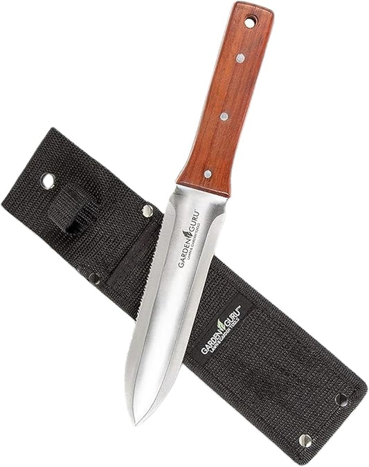 Garden Guru Hori Hori Gardening Knife for Weeding, Digging, Pruning, and Cultivating - Stainless Steel Full Tang Blade | Marks for Measuring Planting Depth
