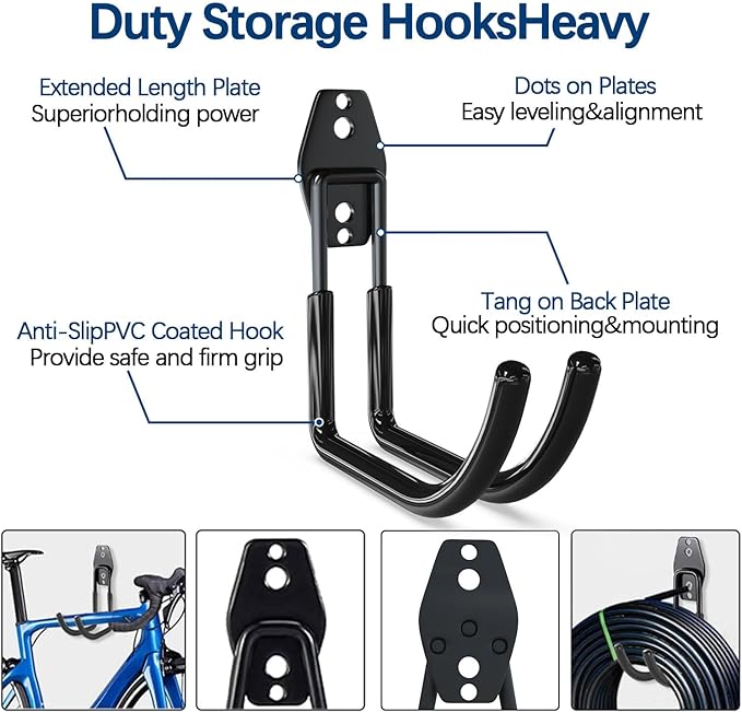 3-H Garage Wall Hooks 20 Pack, Garage Hooks Heavy Duty with Extra Welding Spots, Garage Organizer for Garden, Lawn, Chairs, Ladders, Weed Eater, Shovel(Black)