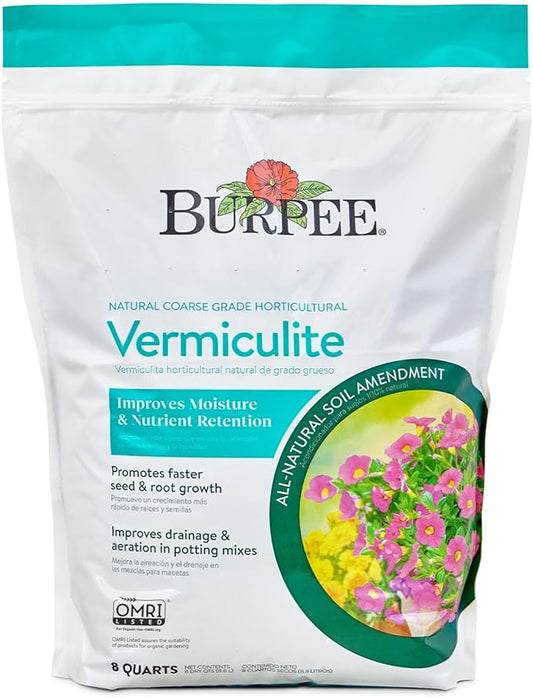 Burpee Organic Horticultural Add to Potting Soil | Ideal for Seed Starting, Water Retention and Plant Propagation | 100% Natural | 8 Quart, 1-Pack, Vermiculite (8qt)