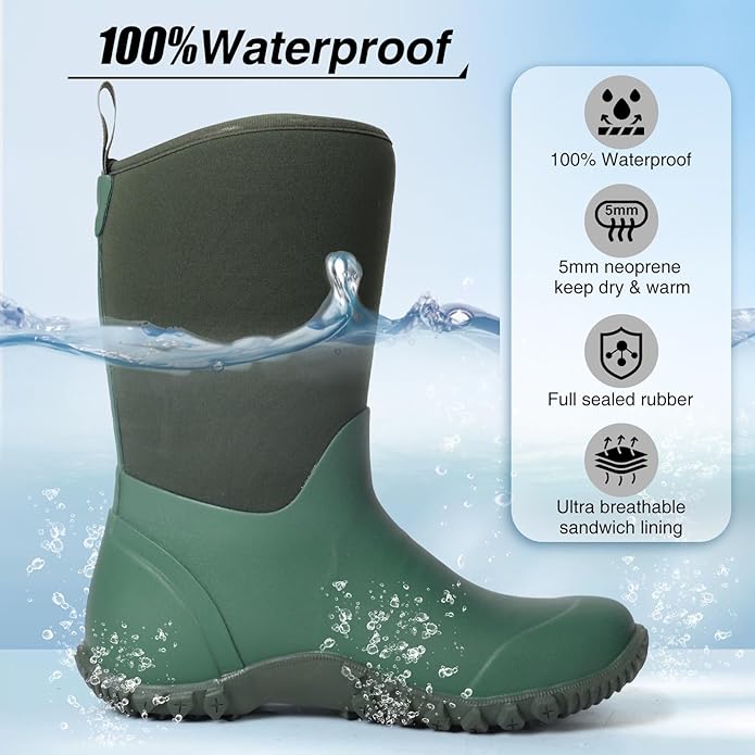 Showave Women’s Garden Boots Rubber Rain Boots For Women Waterproof Mud Boot Gardening Yard Boot For Farming Working Outdoor