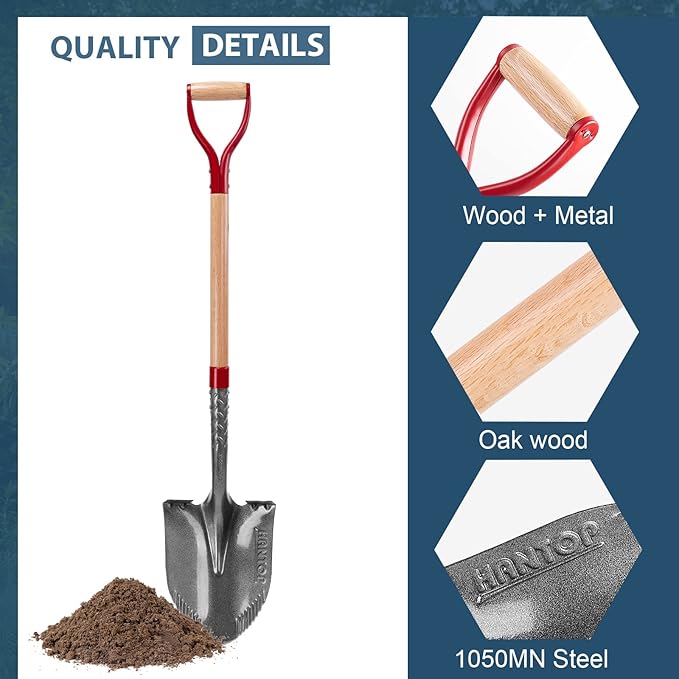 Garden Shovel Round Digging Shovel Heavy Duty Shovels for Digging Trenching Gardening Camping, 43 inches