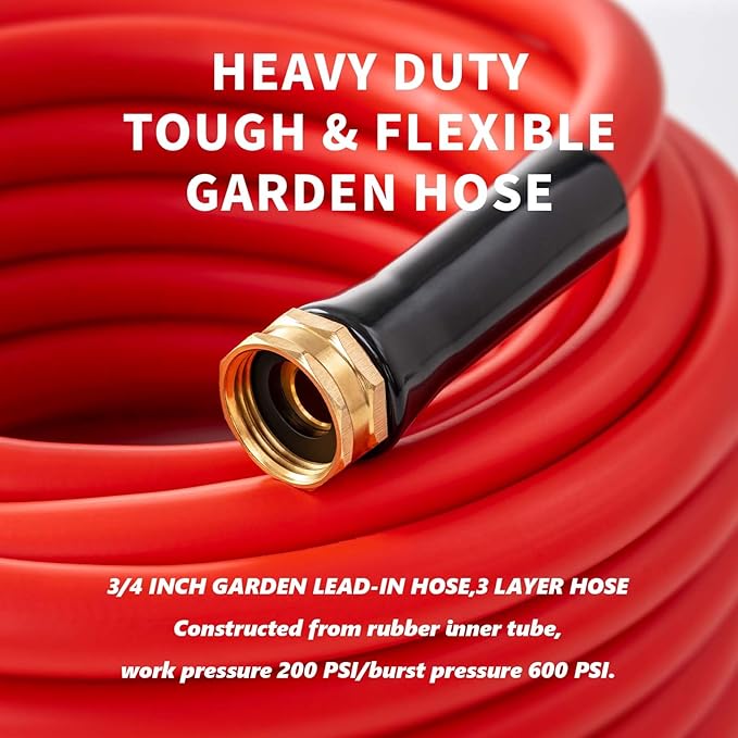Garden Hose 50ft x 3/4” Hot Water Hose, Heavy Duty -50°F to 190°F,Burst 600Psi Flexible Upgraded Rubber Hoses,3/4” Solid Fittings for All-weather Outdoor Lawn & Garden
