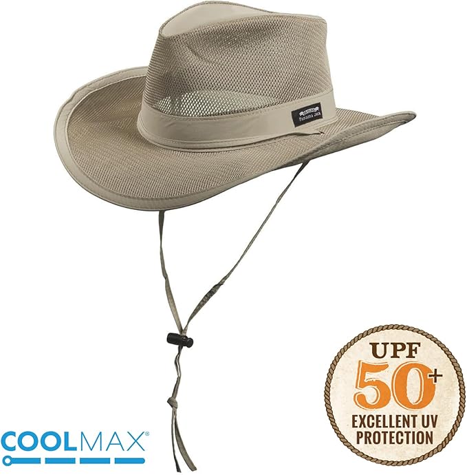 Mesh Crown Safari Men's Sun Hat, 3" Brim, Adjustable Chin Cord, UPF (SPF) 50+ Sunhat Protection