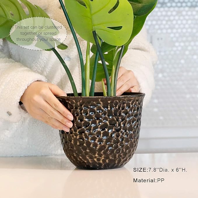 Worth Garden Plastic Round 8 Inch Planters for Indoor Plants Set of 6 Outdoor Resin Flower Pots Colorful with Drainage Hole Rubber Plug Retro Appearance Home Christmas Decorative Containers Multicolor