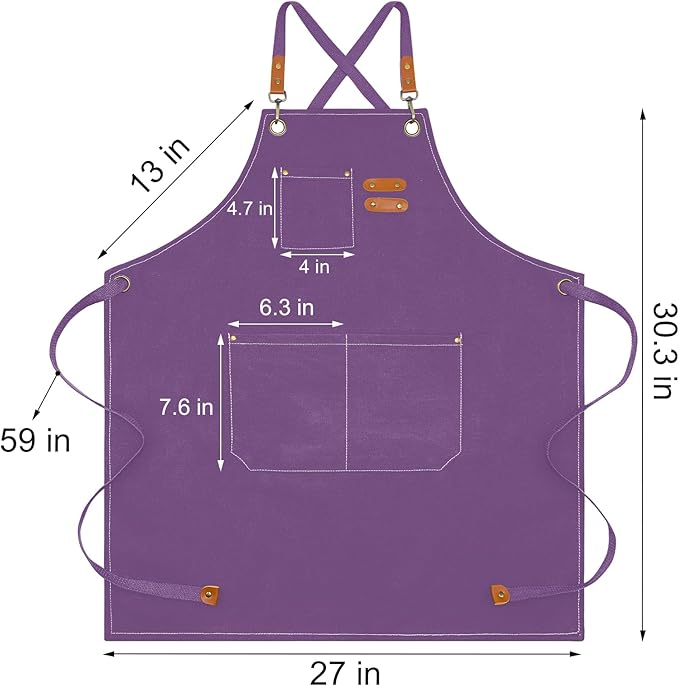 Apron for Men Women with Pockets Cotton Canvas Cross Back Heavy Duty Adjustable Work Apron