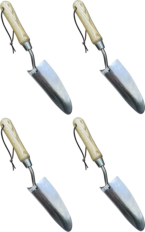 Garden Guru Eco Super Strong Garden Trowel - 100% Recycled Stainless Steel - Rust Resistant - FSC Certified Ergonomic Wood Handle - Perfect Tool for Gardening Weeding Transplanting & Digging (4 Pack)