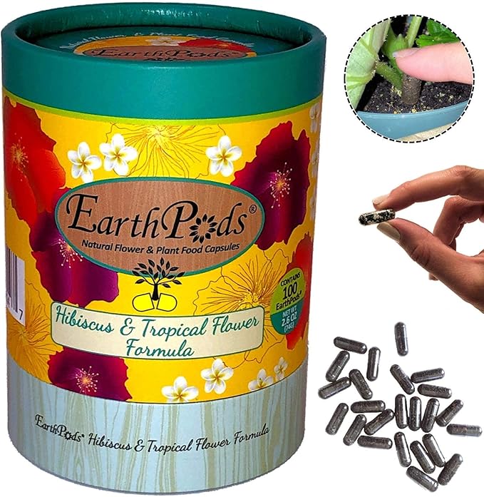 100 EarthPods - Bio Organic Hibiscus Fertilizer Spikes - Plumeria & Bougainvillea - Tropical Plant Food Sticks - Premium Formula - Hand Made in USA