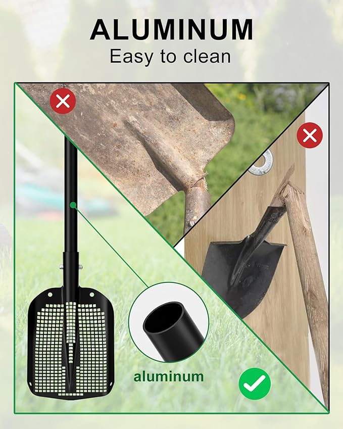 53.93 Inch Sifting Shovel, Heavy Duty Sand Sifter Square Cleaning Scoop Detachable 35-inch Short Sifter for Beach Chicken Coop/Animal House Poop Shovel