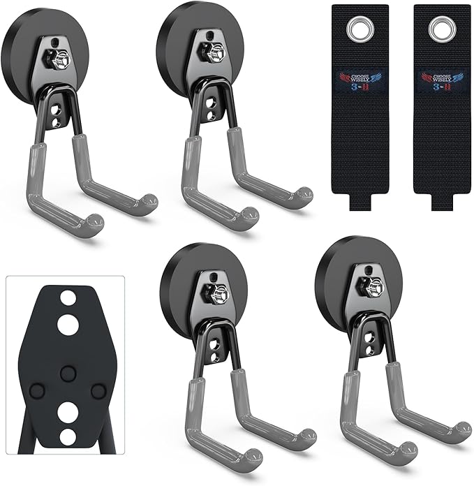 3-H Heavy Duty Magnet Garage Hooks 4 Pack, Large Strong Magnetic Hooks for Hanging Cordless Power Drill, Utility Magnetic Tool Holder for Metal Cabinet, Steel Pegboard, Toolbox, Garage(Grey)