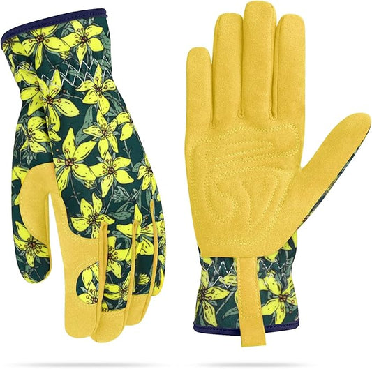 Womens Gardening Weeding Working Gloves, Leather Garden Glove for Women Thorn Proof No Stab for Digging, Planting,Pruning
