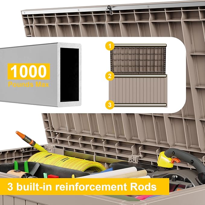 Deck Box - 230 Gallon Large Outdoor Storage box,Waterproof Patio Furniture and Storage Deck - Lockable and UV Resistant, Perfect for Pool and Outdoor Use, Weatherproof Resin, Lockable (Light Brown) -