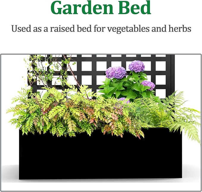 Metal Raised Garden Bed with Trellis, 2 in 1 Trellis with Planter Box & Privacy Screen for Climbing Plants, Vine, Outdoor Standing Flower Beds with Drainage Holes, 35.4"L x 16.7"W x 70.8"H, Black
