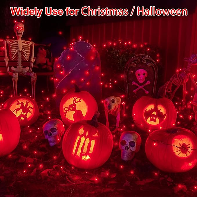 Extra-Long 144FT Solar String Lights for Outside, 2 Pack 400LED Solar Christmas Lights Outdoor, Waterproof Copper Wire with 8 Modes Twinkle Fairy Lights for Tree Garden Christmas Decorations (Red)