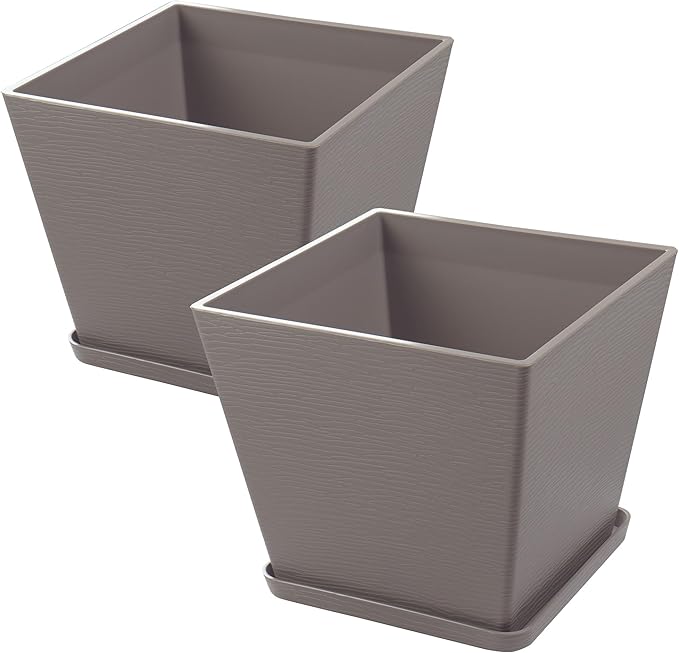Kozyard 2Packs Taper Planter Indoor Outdoor Plant Pots with Tray Collecting Water for Porch, Patio, Backyard Planters Modern Décor for Tall Plants Flowers GrayishBrown
