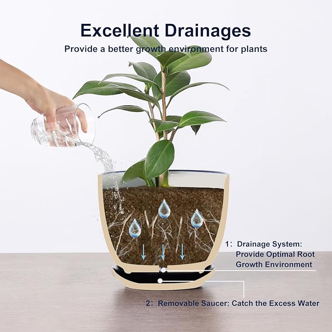 Selamica Ceramic Plant Pots, 5.6 Inch Flower Pots for Indoor Plants with Drainage Hole and Saucer,Home Decor, Set of 4, Vintage Blue