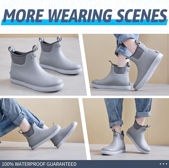 Women's Ankle Rain Boots - Slip On Waterproof Festival & Garden Shoes for Men - Comfortable Lightweight Rubber Wellies with Decorative Buckle