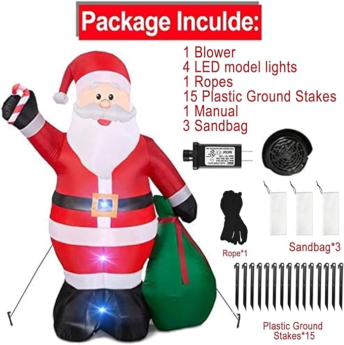 12 Ft by 7.6 Ft Giant Christmas Inflatables Decorations Outdoor Santa Claus with Gift Bag with LED Light for Christmas Blow Up Yard Decor for Lawn Garden Party Holiday Xmas Decorations Cute Fun