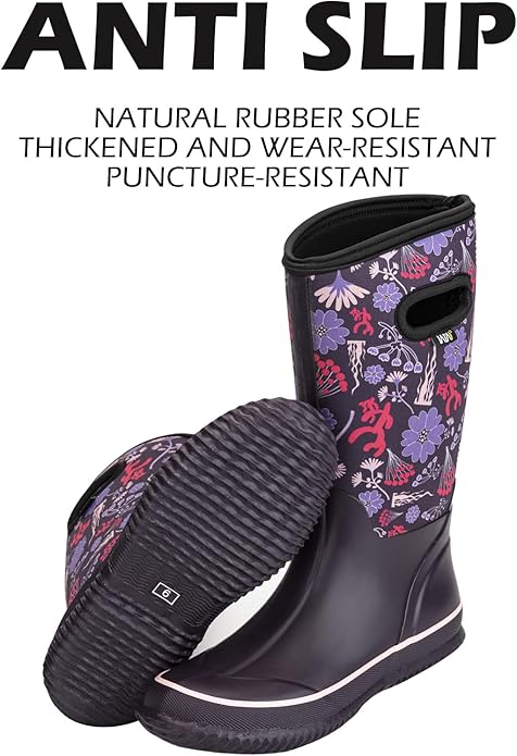 WTW Mid Calf Rain Boots for Women - Waterproof Insulated Neoprene Mud Boots Outdoor Hunting Garden Boots
