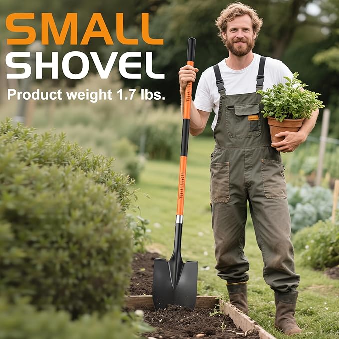 HIGHLIGHT Spade, Heavy Duty Gardening Shovel, Garden Shovel 56 inch for Digging, Round Shovel with D-Handle, for Garden,Beach, Snow, Fiberglass Handel, Orange