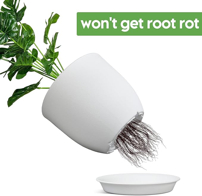 Plant Pots 8 Inch Set of 4, Flower Pots with Multi Mesh Drainage Holes, Planters for Indoor Outdoor Garden Plants and Flowers (Multicolor)