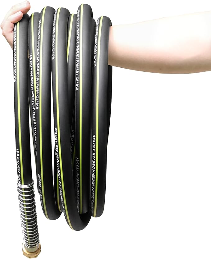 Rubber Garden Water Hose 25ft, 5/8" Leak Proof Garden Hose with Brass Connector, Flexible Hose Pipe for Lawn, Watering Cleaning & Washing