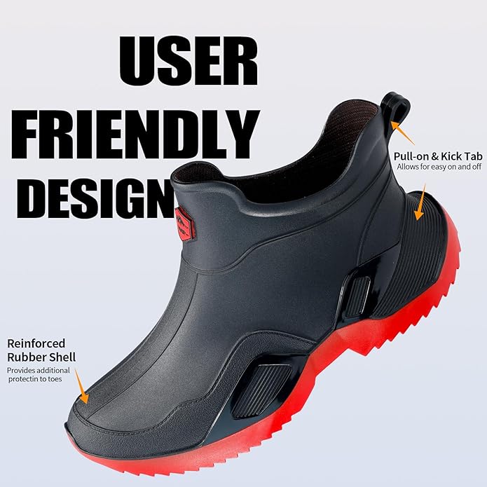 Women's Ankle Rain Boots - Slip On Waterproof Festival & Garden Shoes for Men - Comfortable Lightweight Rubber Wellies with Decorative Buckle