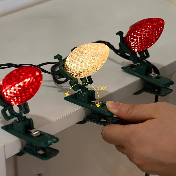 TW SHINE C9 Christmas Lights, 100 LED 66 FT Christmas String Lights Outdoor with 100 Spring Clips and Timer, Waterproof Connectable for Indoor Yard Xmas Tree House Decorations (Red & Warm White)