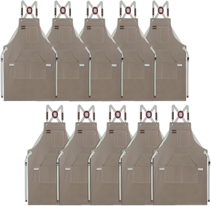 10 Pack Kitchen Apron, Work Apron, Canvas, Multiple Pockets, Gardening, Painting, BBQ, Artist, Carpenter, Sizes M to XXL, Dark Gray