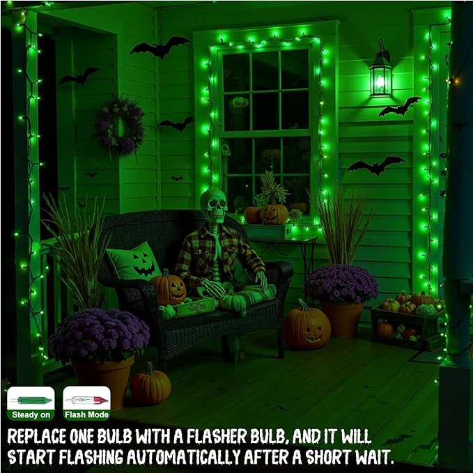 13FT 50-Count Green Halloween Lights, Incandescent Mini String Lights with Green Wire, Connectable St Patrick's Day Decorations Lights Waterproof for Indoor Outdoor Tree Garland Xmas Holiday