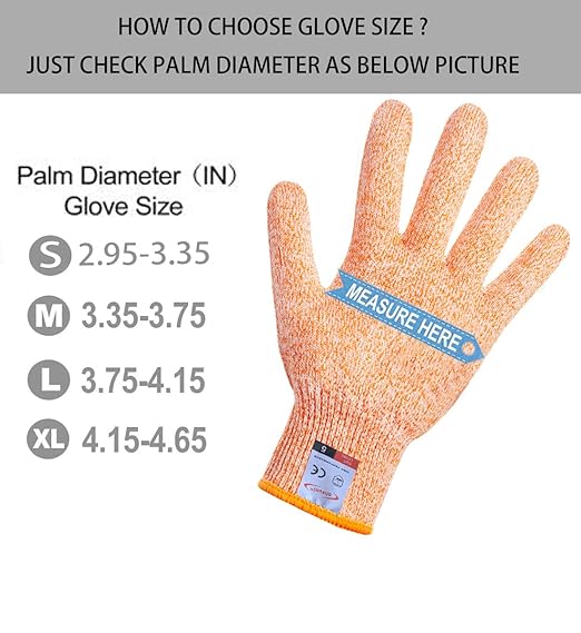 Cut Resistant Gloves, 2 Pairs of Cut Proof Gloves for Kitchen, Oyster Shucking, Fish Fillet Processing, Carving Wood and Gardening (Small, Orange)