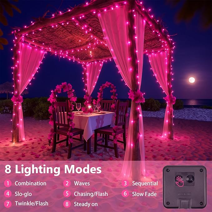 Extra-Long 144FT Solar String Lights for Outside, 2 Pack 400LED Solar Christmas Lights Outdoor, Waterproof Copper Wire with 8 Modes Twinkle Fairy Lights for Tree Garden Party Xmas Decor (Pink)