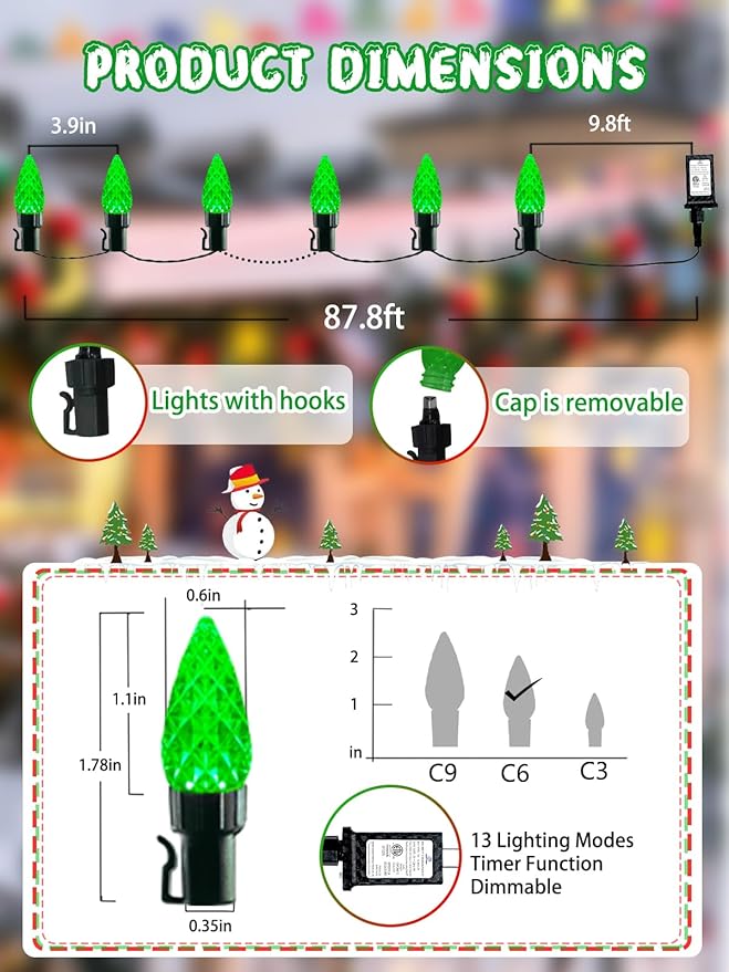 240 LED 78FT C6 Halloween String Lights, Super Long Christmas Lights Outdoor Indoor with 13 Modes & Timer, Waterproof Fairy Twinkle Light Plug in for Tree Garden Party Xmas Decorations (Green)