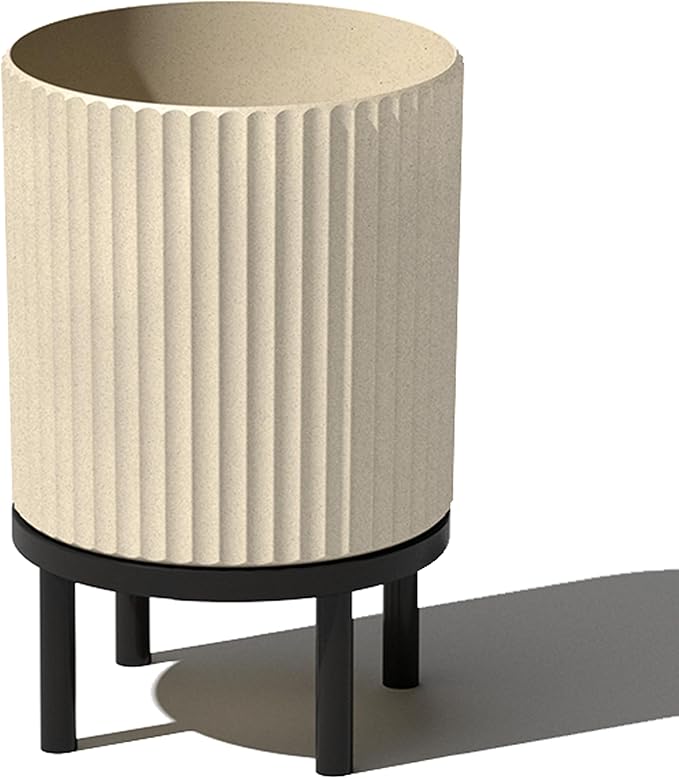 Veradek Demi Series Round Planter w/ Stand for Porch/Patio | Durable Plastic-Concrete & Wooden Stand | Modern Décor for Tall Plants, Flowers